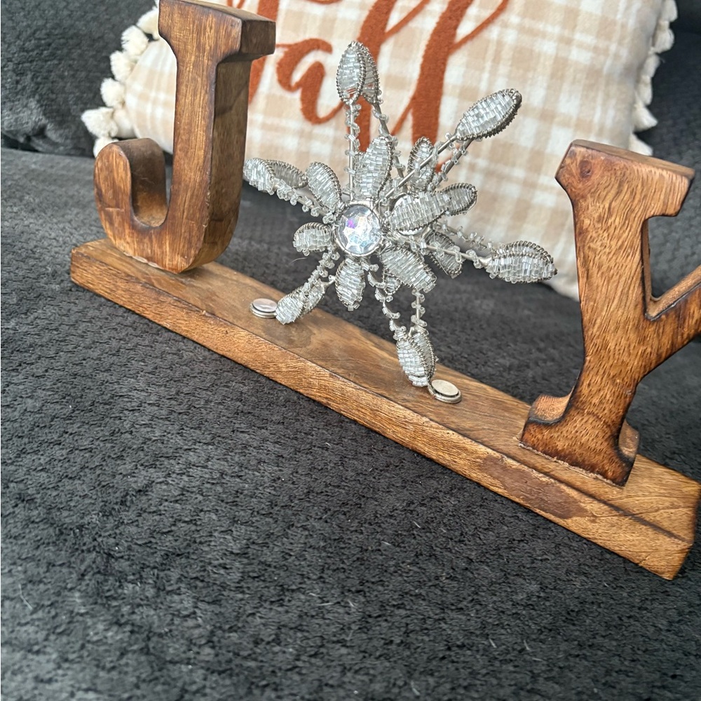 Wooden 'Joy' Sign with Silver Snowflake